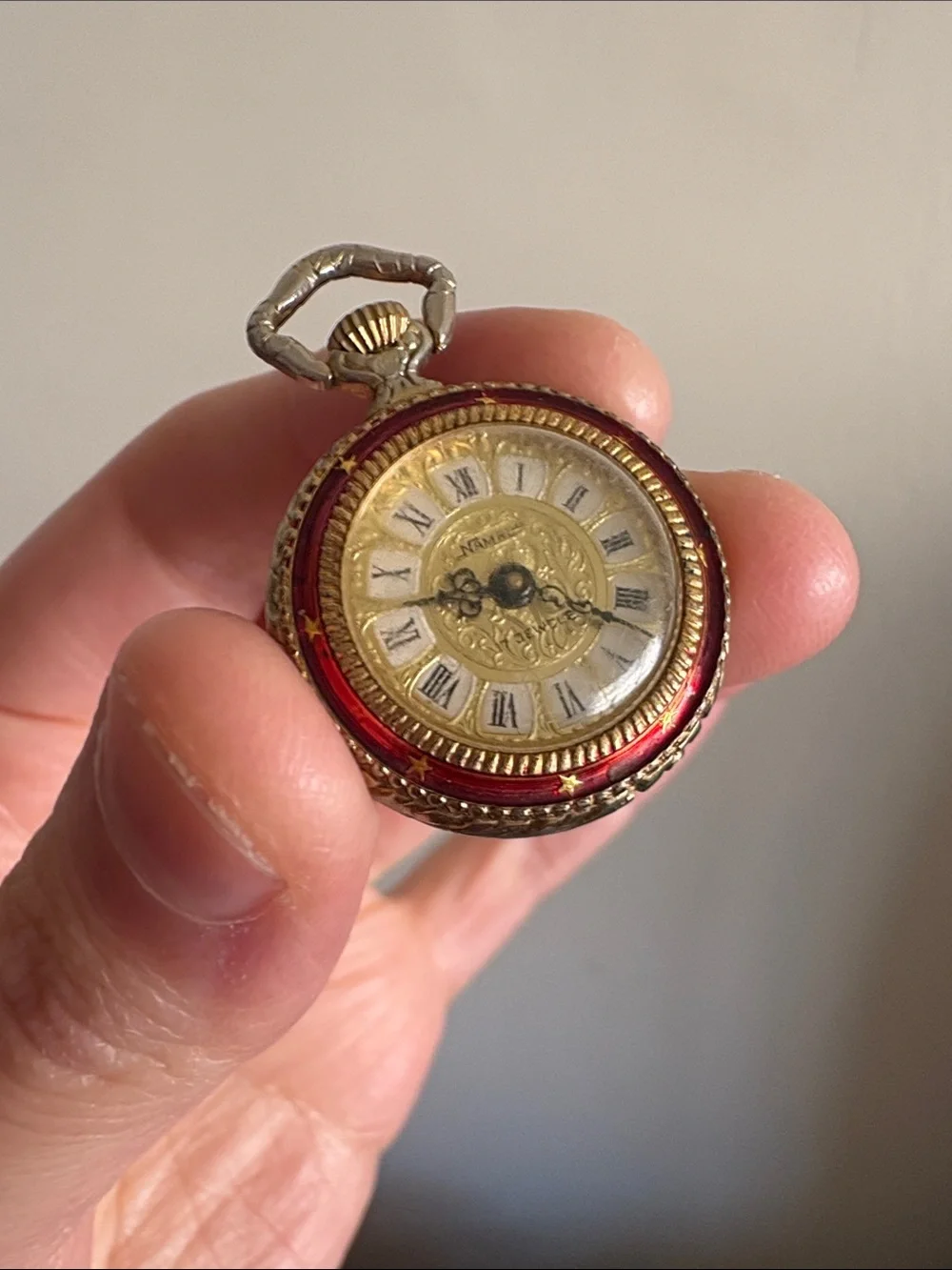 Vintage Namruf Red. Floral Pocket Watch Pendant